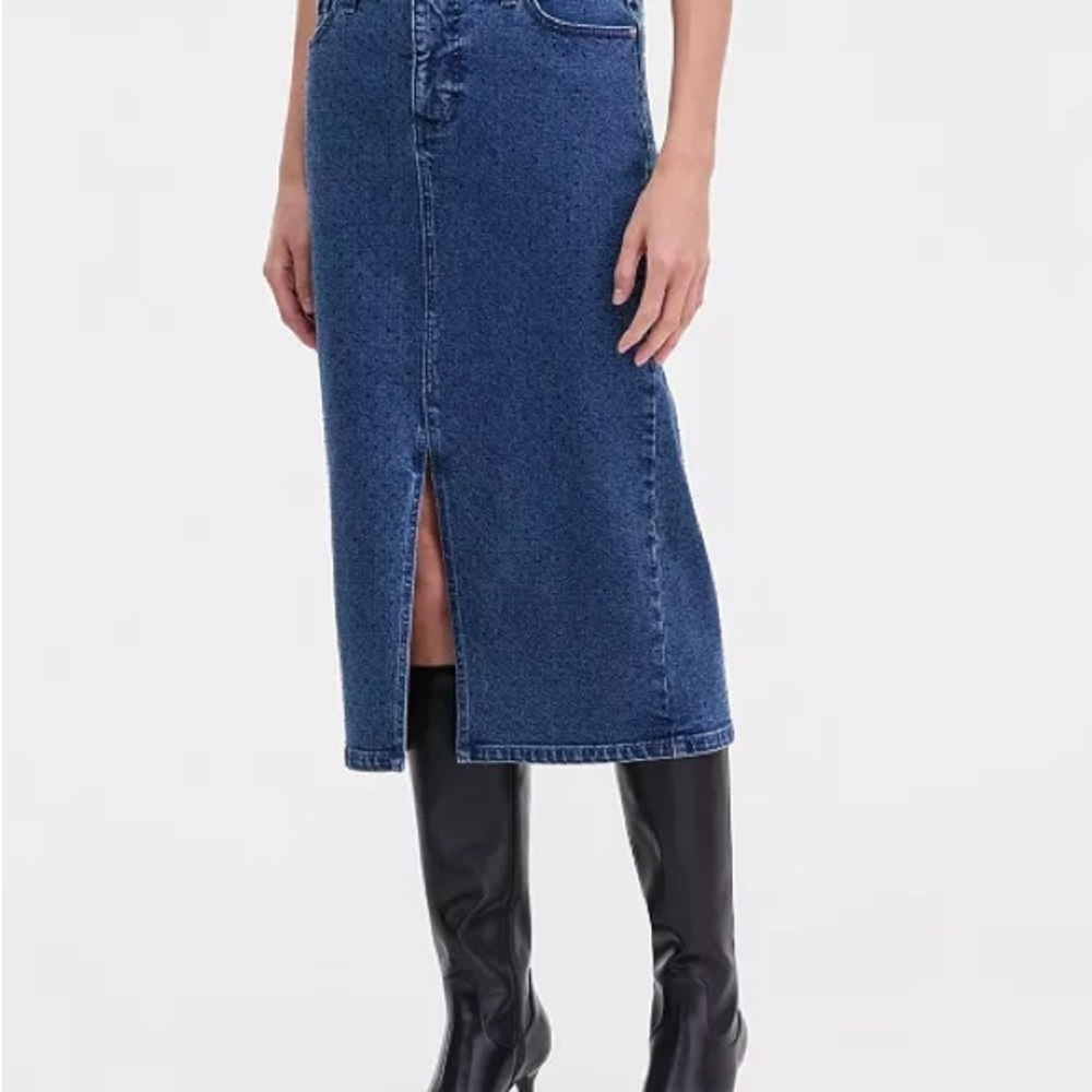 I.N.C. International Concepts Dark Wash Denim Front Slit Midi Skirt - Size 16